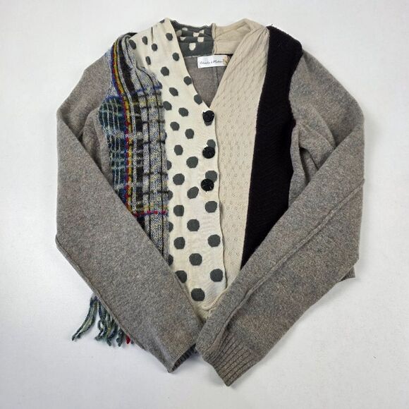 Anthropolgie Charlie & Robin Cardigan Sweater Patchwork Print Polka Dot Fringe S - Picture 3 of 11